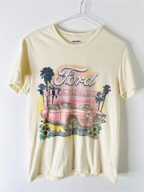 Old Navy Ford Mustang Graphic Tee Vintage Car Palm Trees Cotton